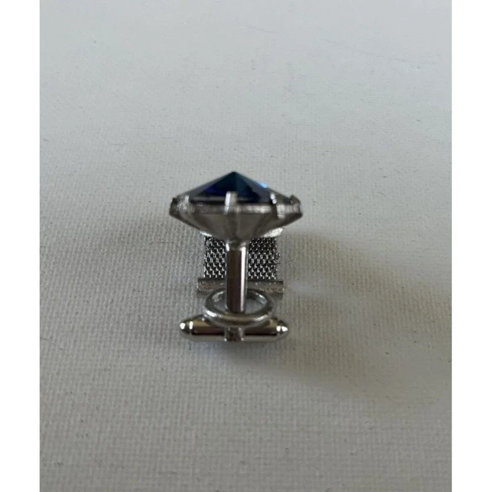 Dante Cufflinks Blue Rivoli Rhinestones Mesh Wrap Design Vintage